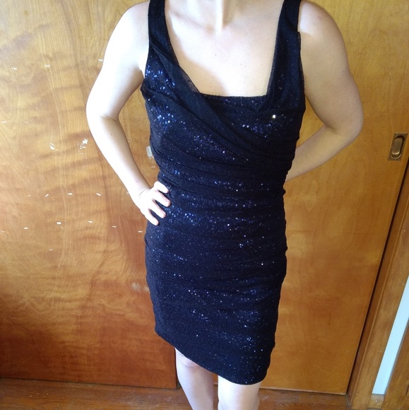 Express Dresses & Skirts - Blue/Black Sequin Mesh Express Dress